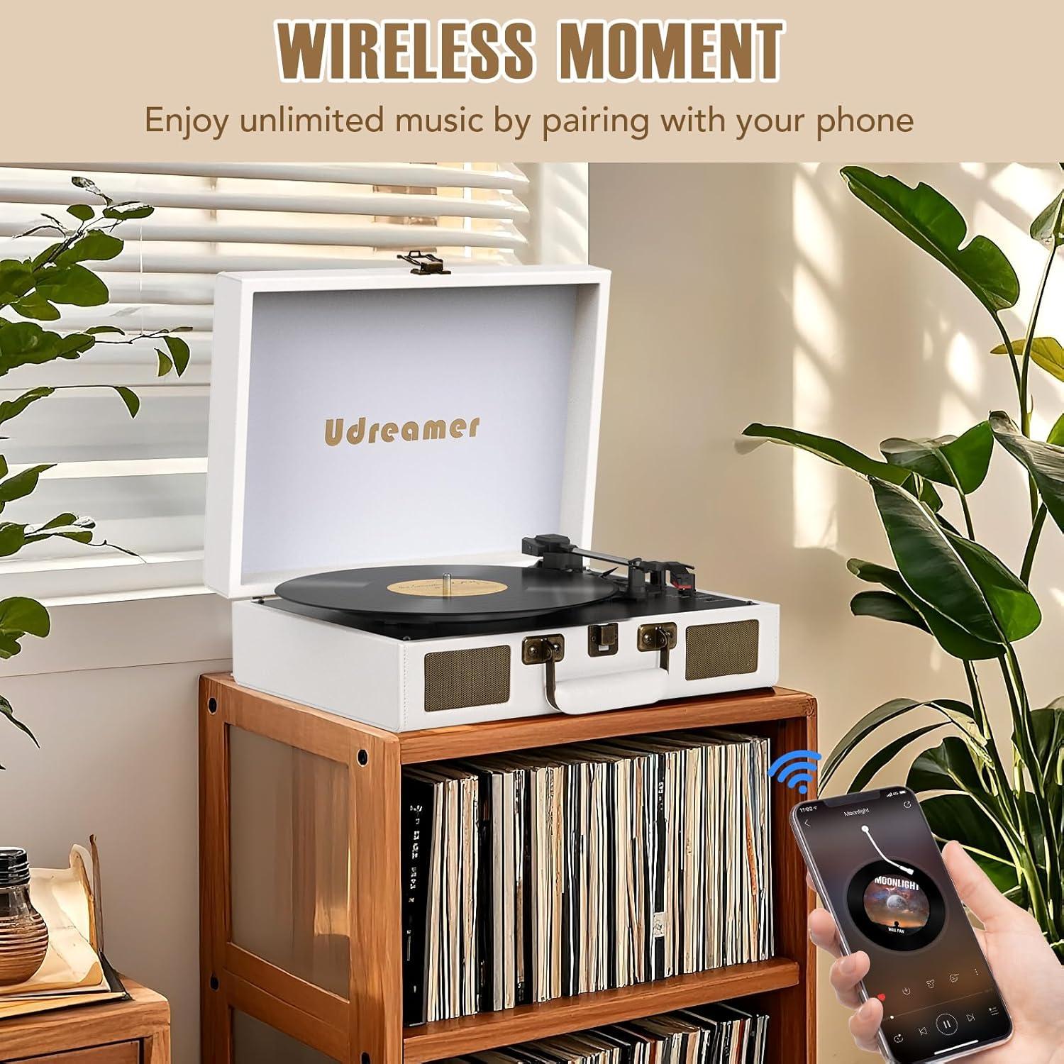 Tocadiscos Portátil Udreamer Blanco con Altavoces Integrados