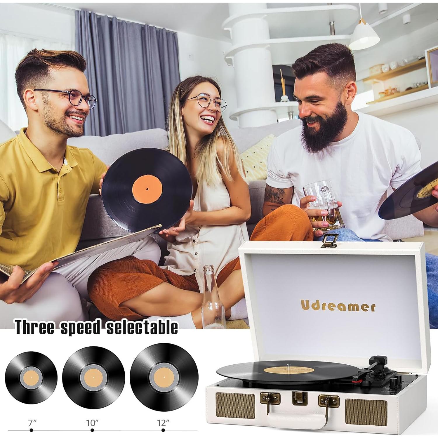 Tocadiscos Portátil Udreamer Blanco con Altavoces Integrados