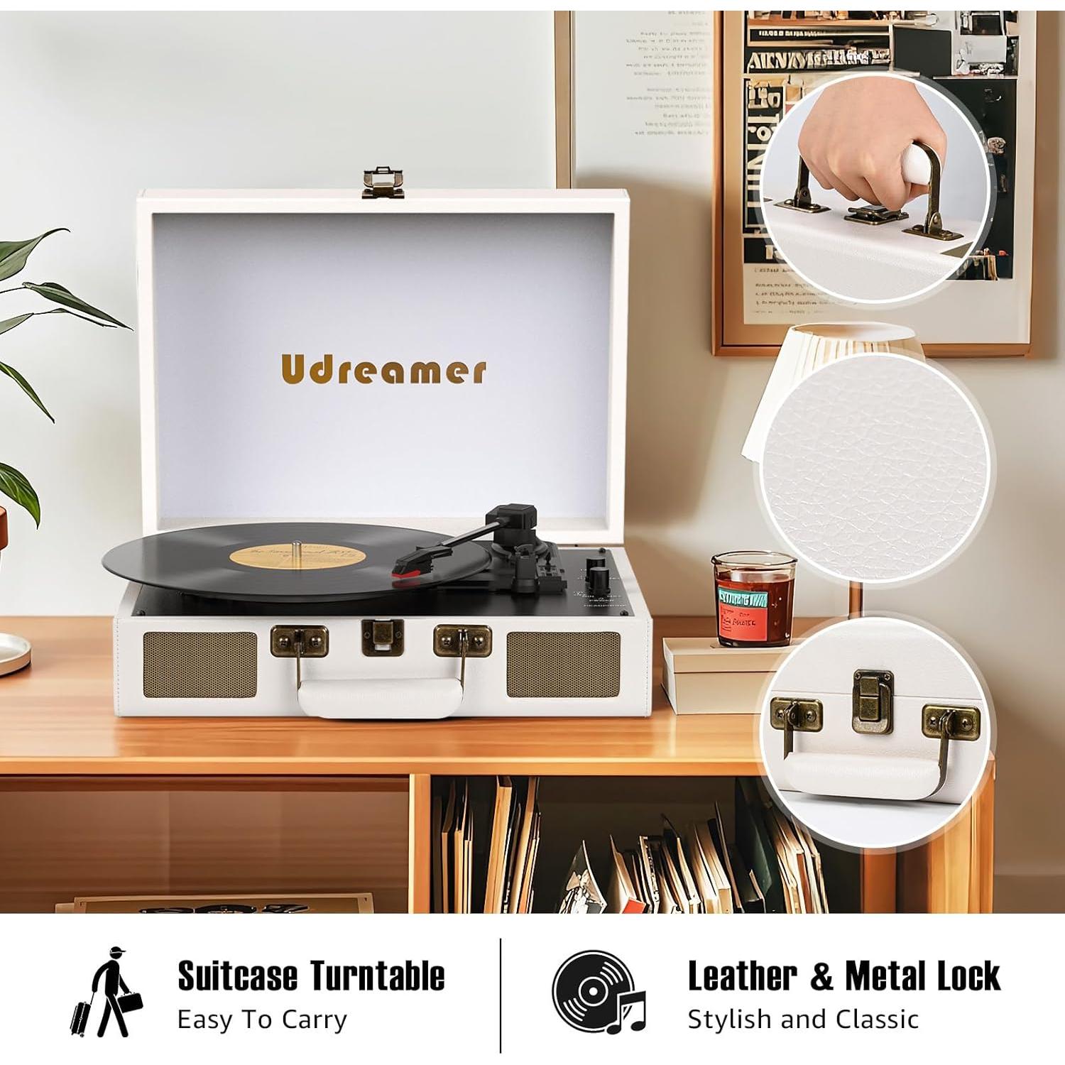 Tocadiscos Portátil Udreamer Blanco con Altavoces Integrados