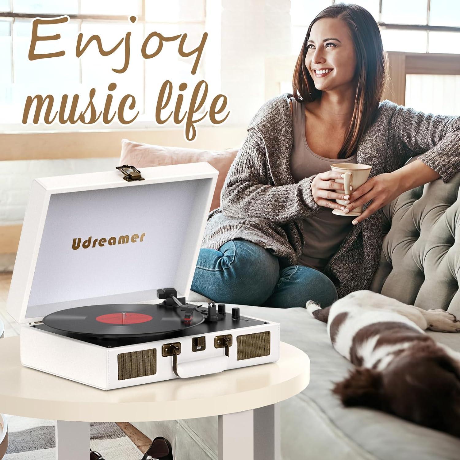 Tocadiscos Portátil Udreamer Blanco con Altavoces Integrados