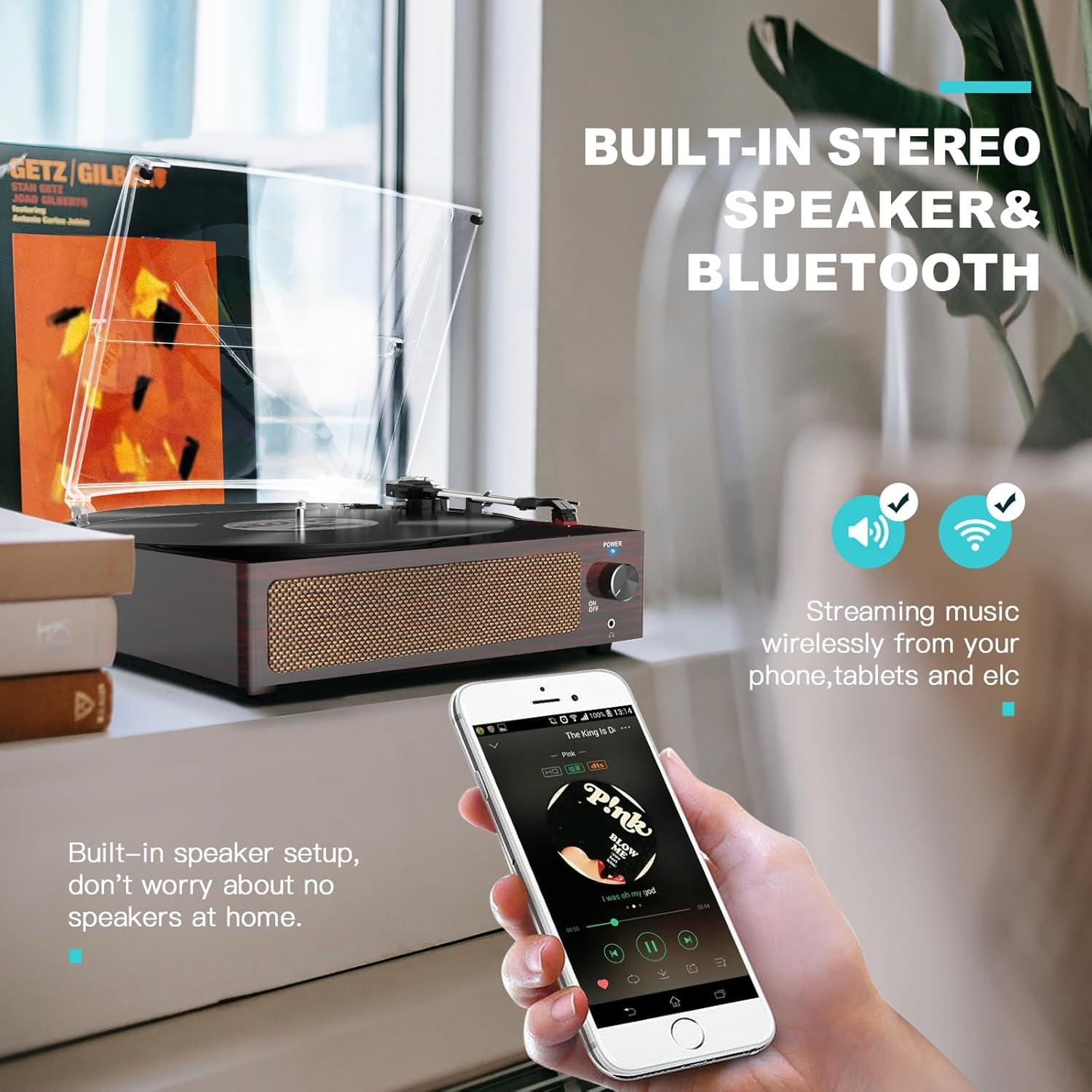 Tocadiscos de Vinilo WOCKODER KD-2008 Bluetooth 3 Velocidades