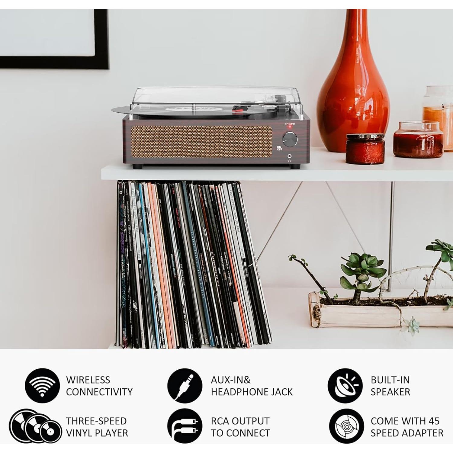 Tocadiscos de Vinilo WOCKODER KD-2008 Bluetooth 3 Velocidades