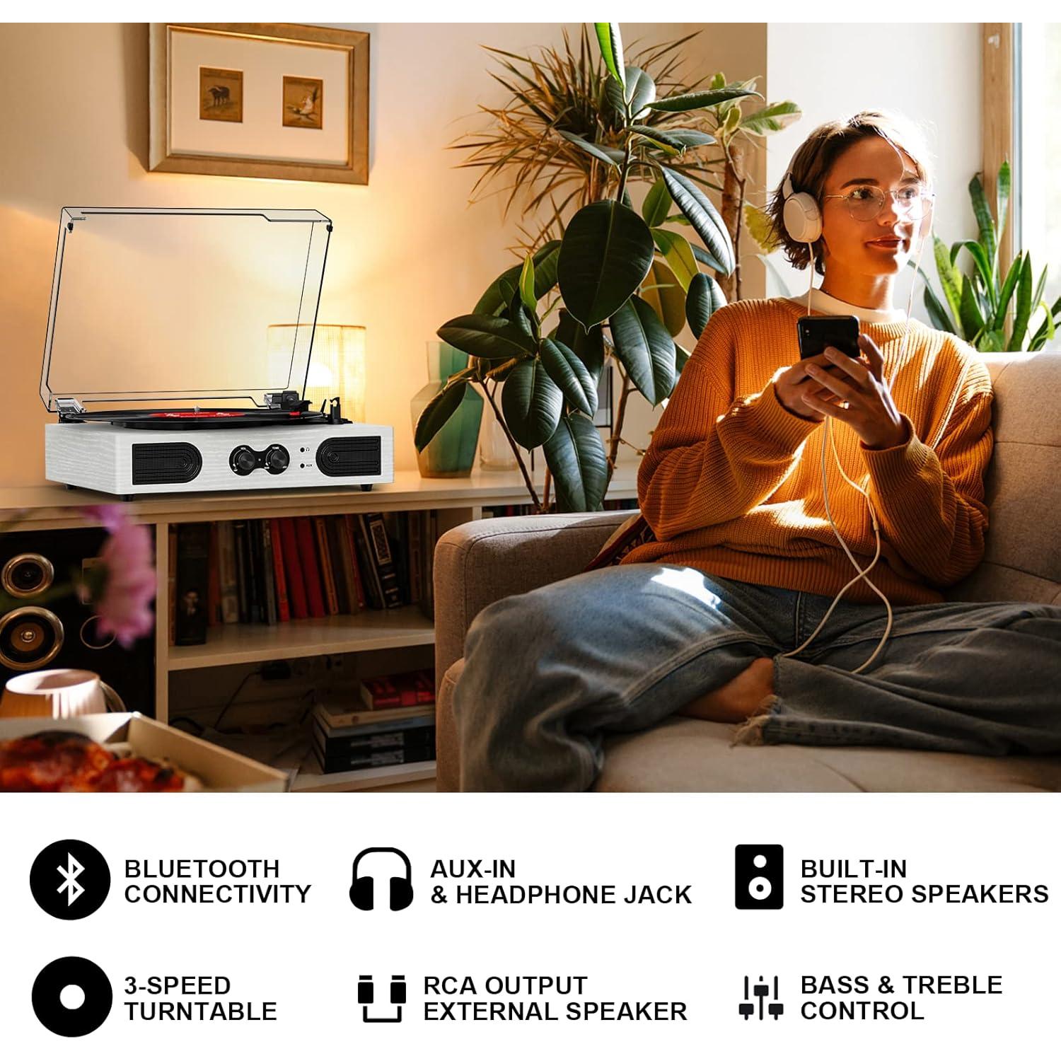 Reproductor de Vinilos VinylsLink VL-TE-2030WT 3 Velocidades Bluetooth