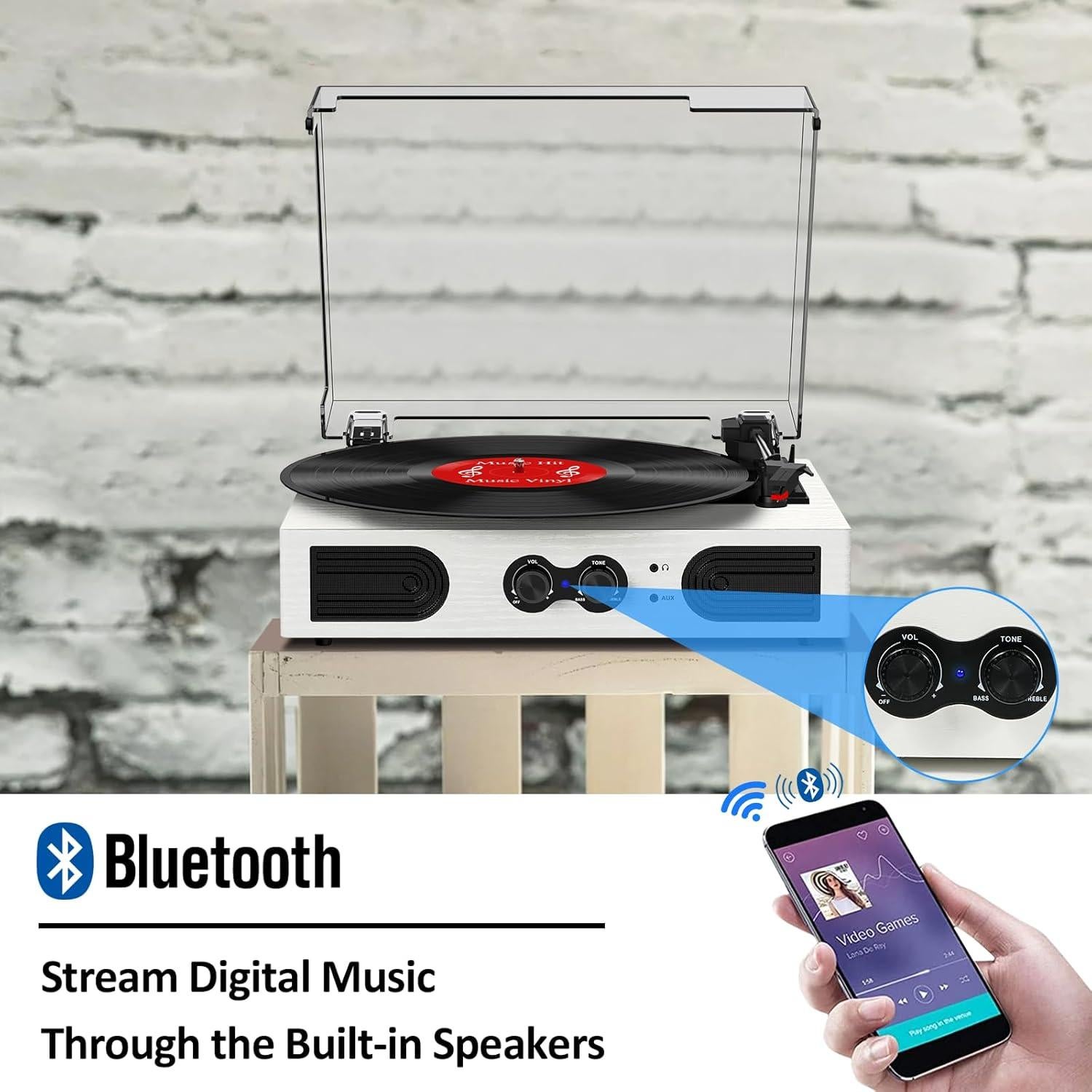 Reproductor de Vinilos VinylsLink VL-TE-2030WT 3 Velocidades Bluetooth