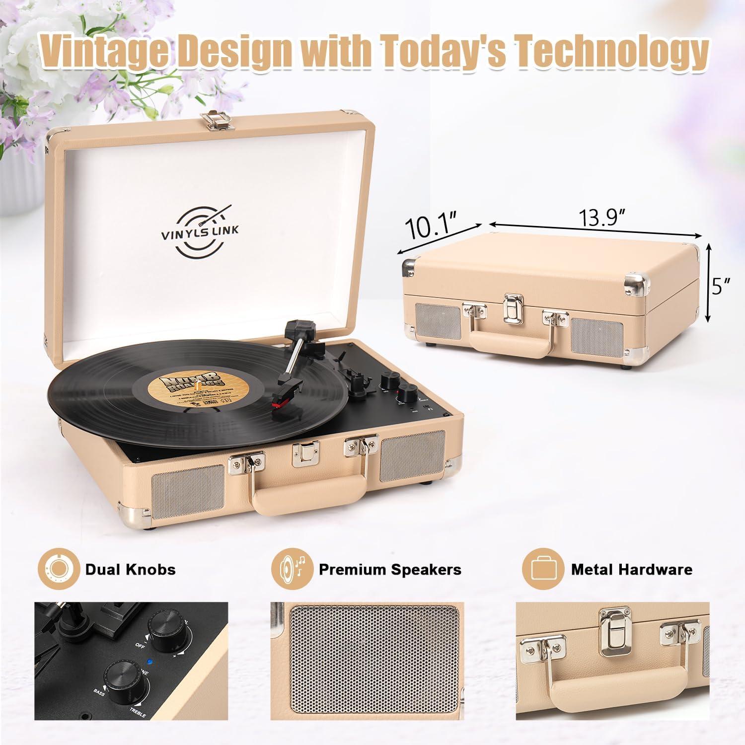 Reproductor de Vinilo Bluetooth VINYLS LINK Maleta Portátil 3 Velocidades