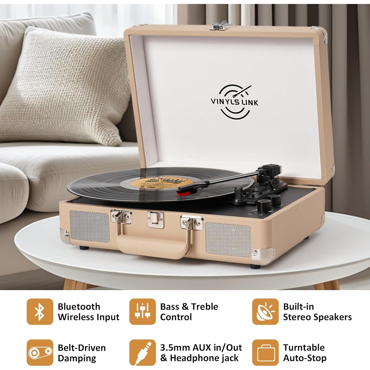 Reproductor de Vinilo Bluetooth VINYLS LINK Maleta Portátil 3 Velocidades