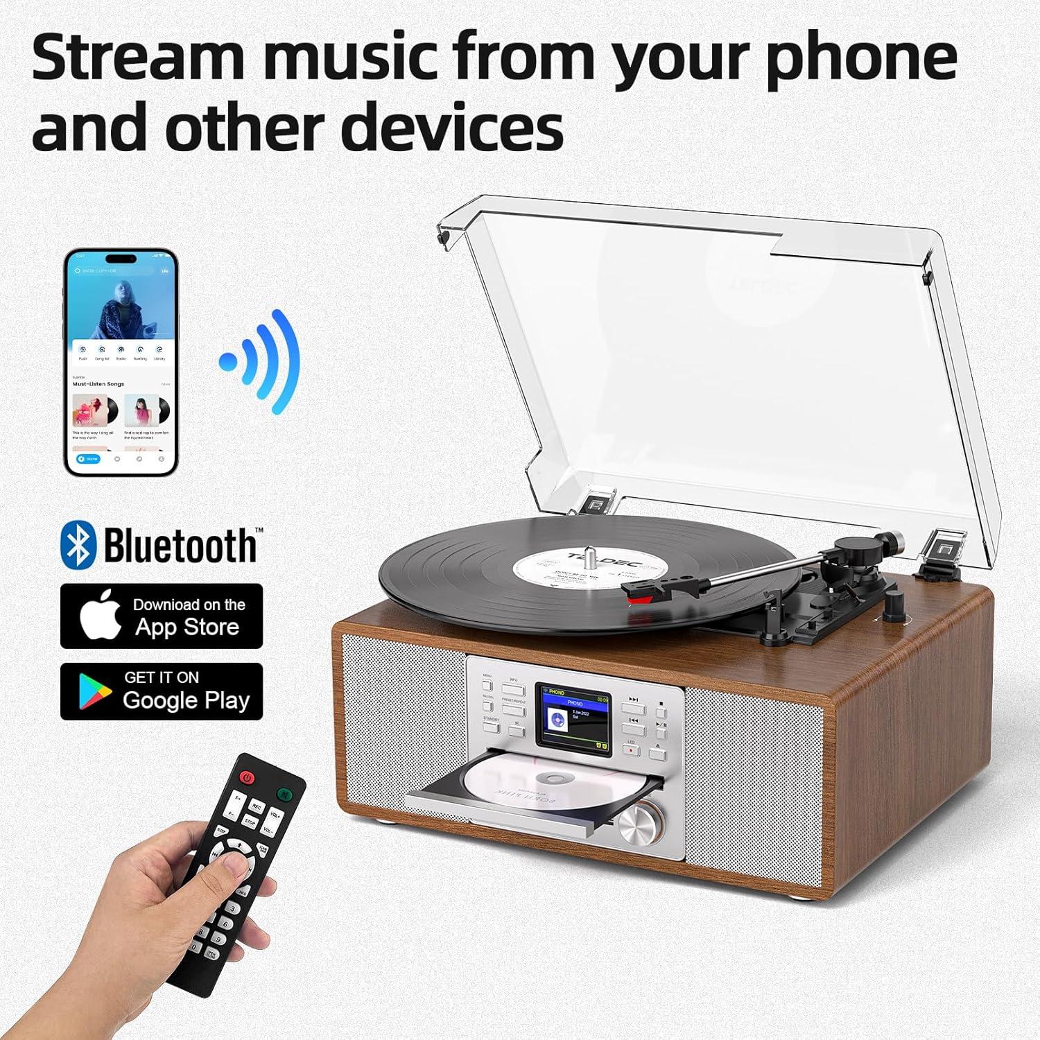 Reproductor de Vinilo Bluetooth 10-en-1 Danfi Audio TE-108S-BR