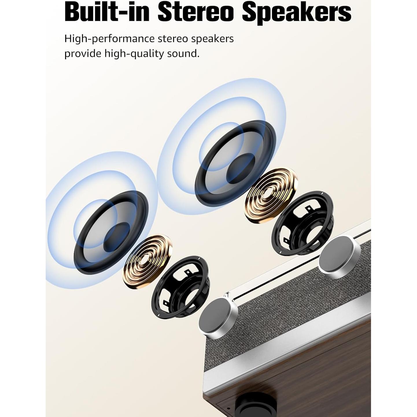 Tocadiscos Bluetooth RetroAudio JM-301 7 en 1 con Radio AM/FM