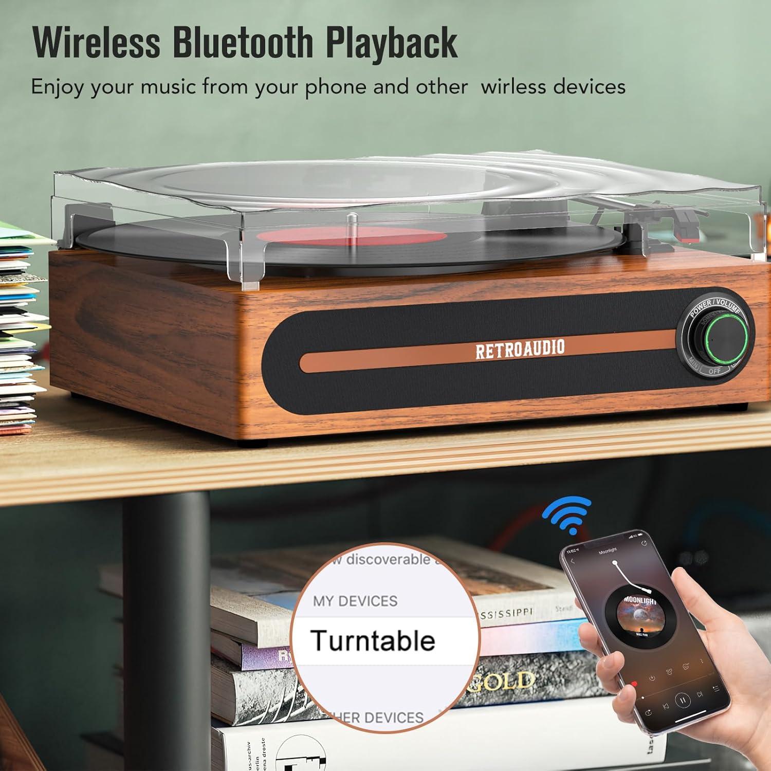 Reproductor de Discos Bluetooth RetroAudio con Altavoces 3 Velocidades