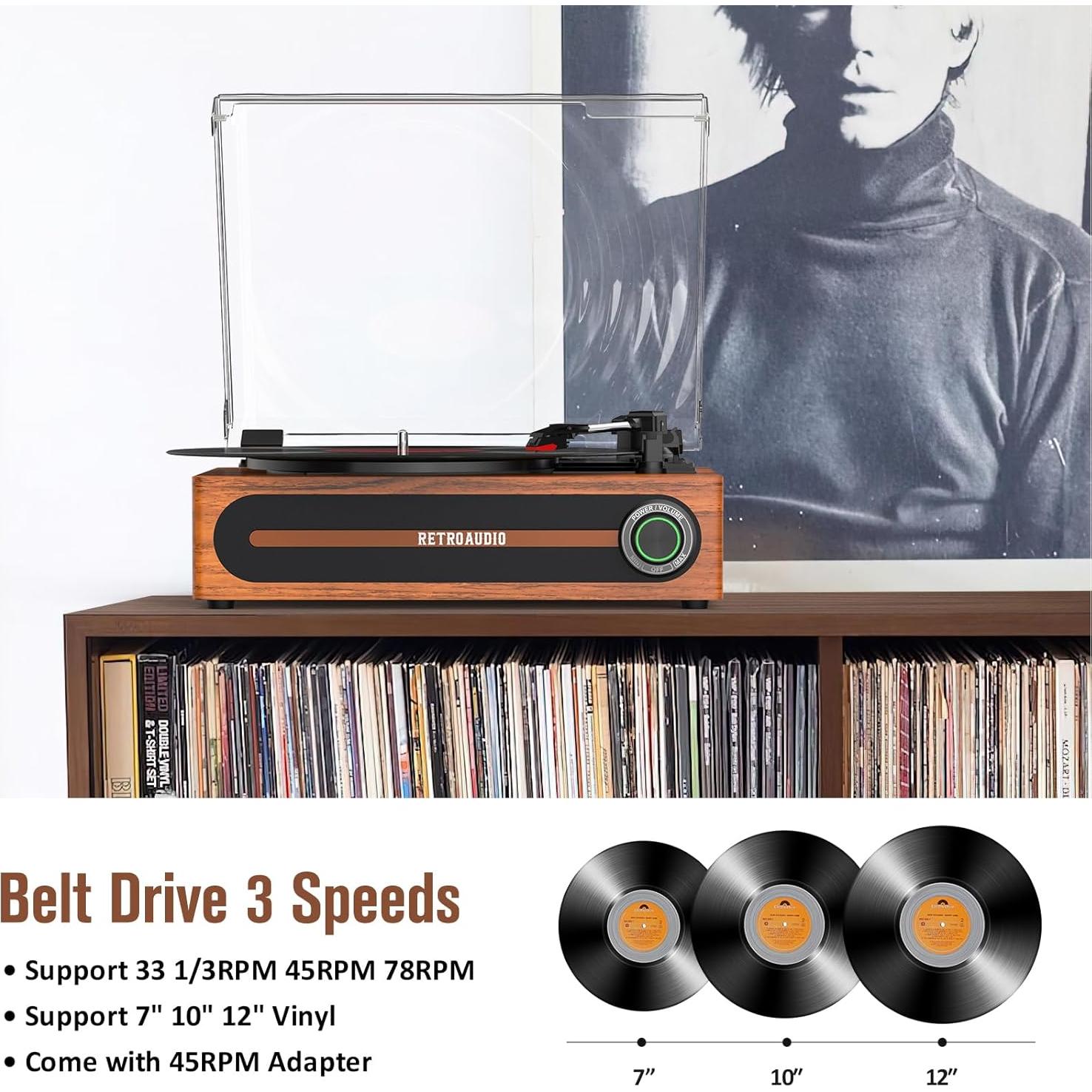 Reproductor de Discos Bluetooth RetroAudio con Altavoces 3 Velocidades