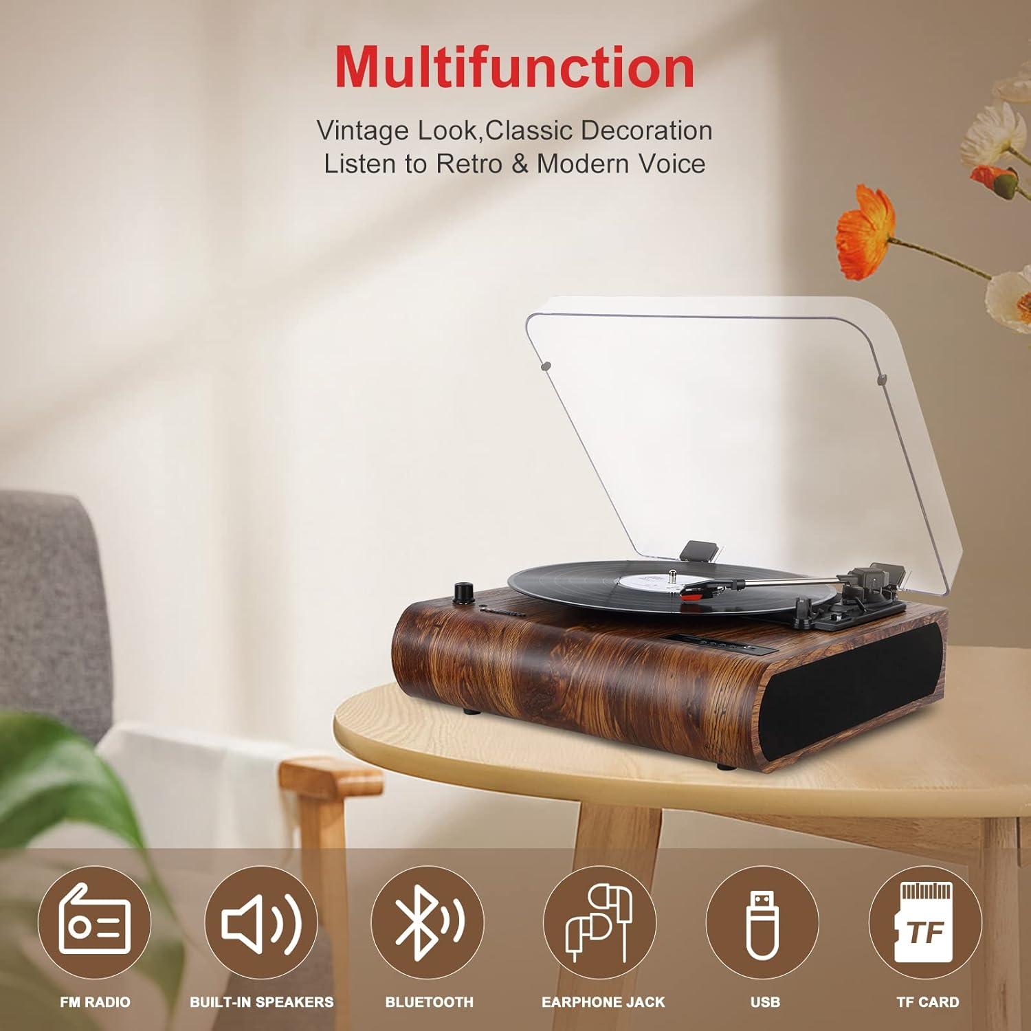 Reproductor de Vinilo Bluetooth VOSTERIO b-692 con Altavoces Integrados