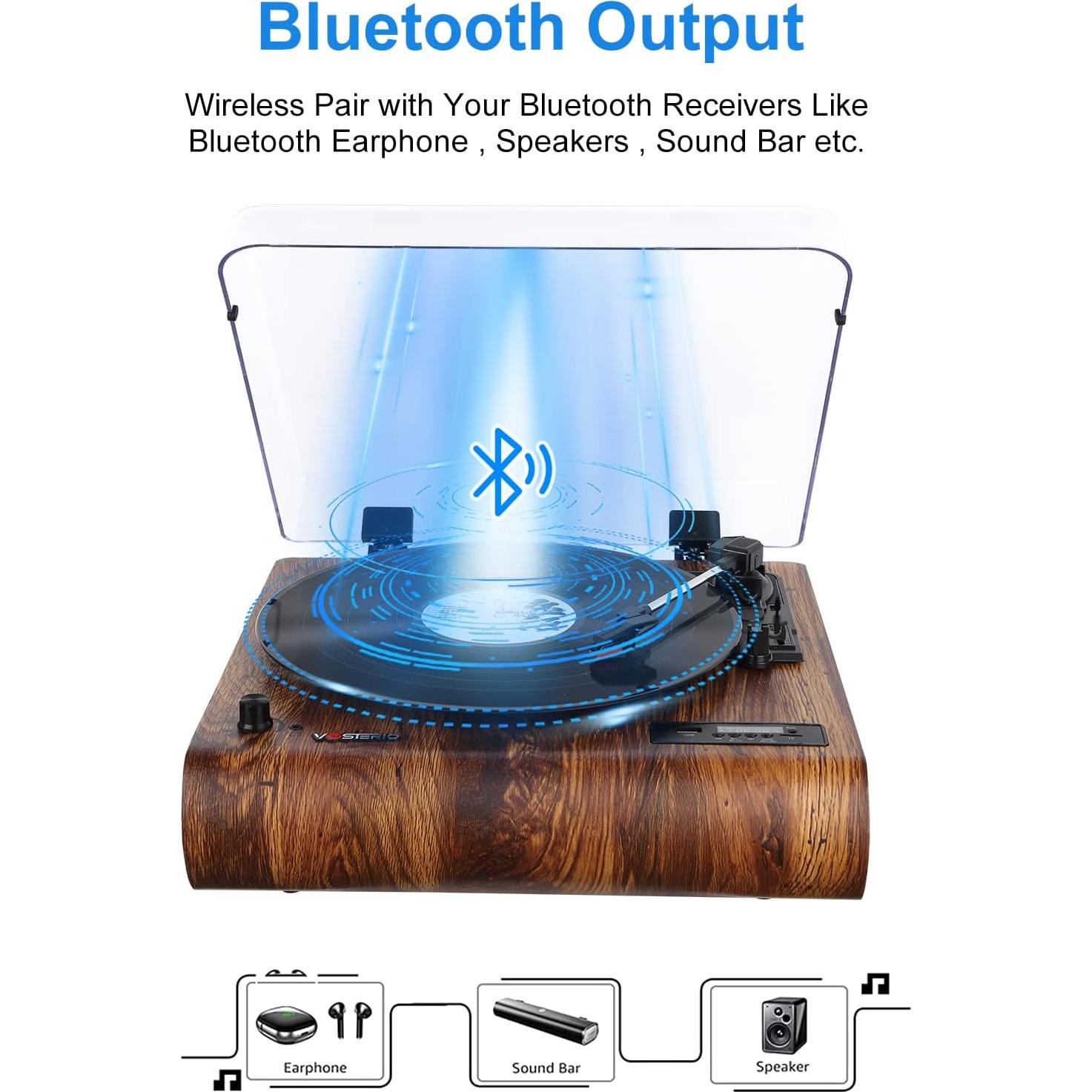 Reproductor de Vinilo Bluetooth VOSTERIO b-692 con Altavoces Integrados