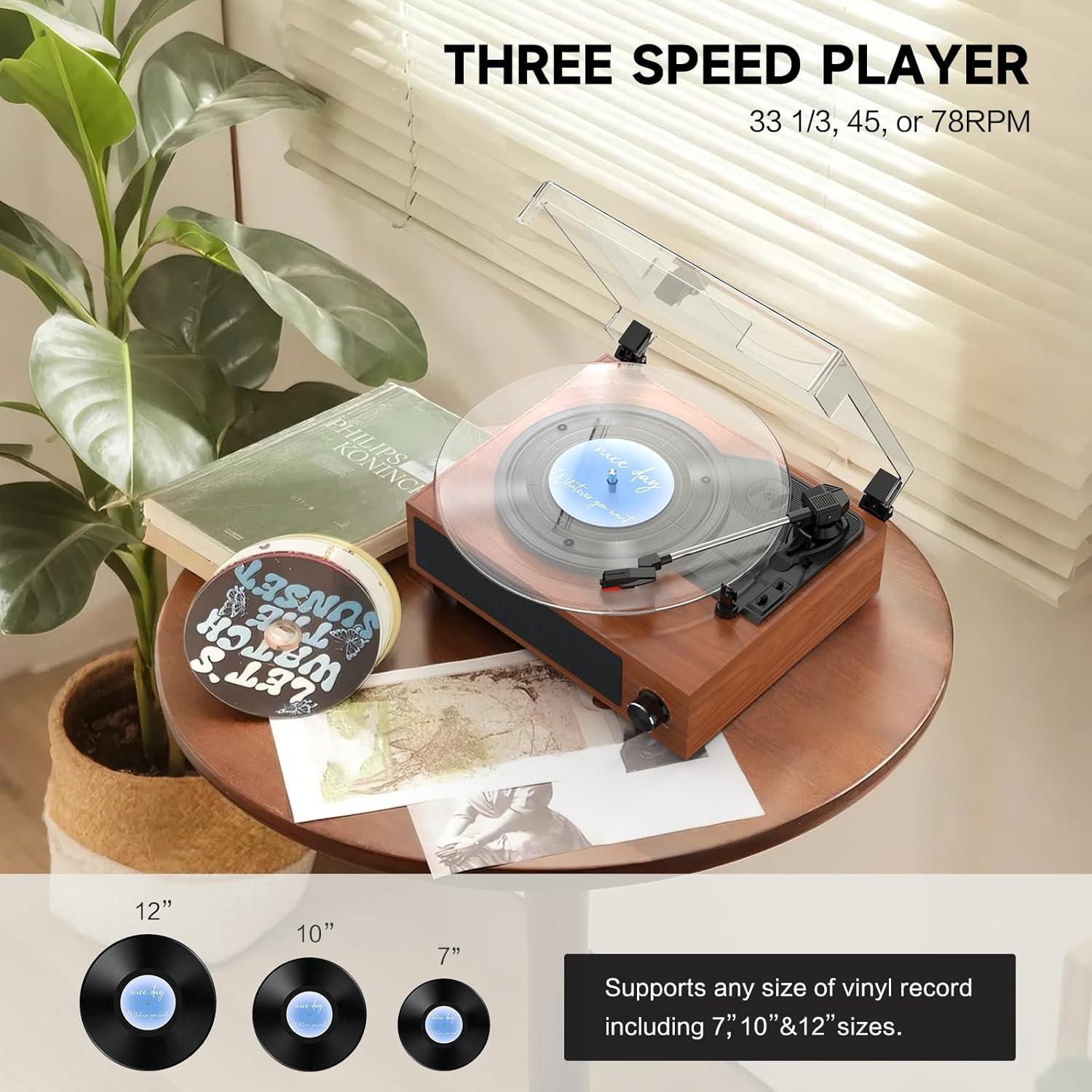 Reproductor de Vinilo Vintage WOCKODER R608 3 Velocidades Bluetooth