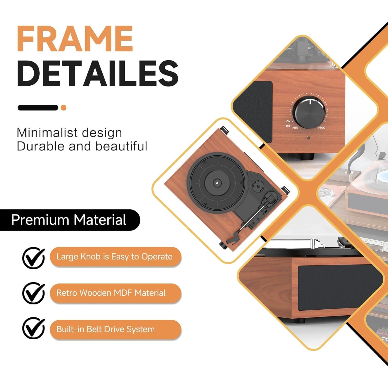 Reproductor de Vinilo Vintage WOCKODER R608 3 Velocidades Bluetooth