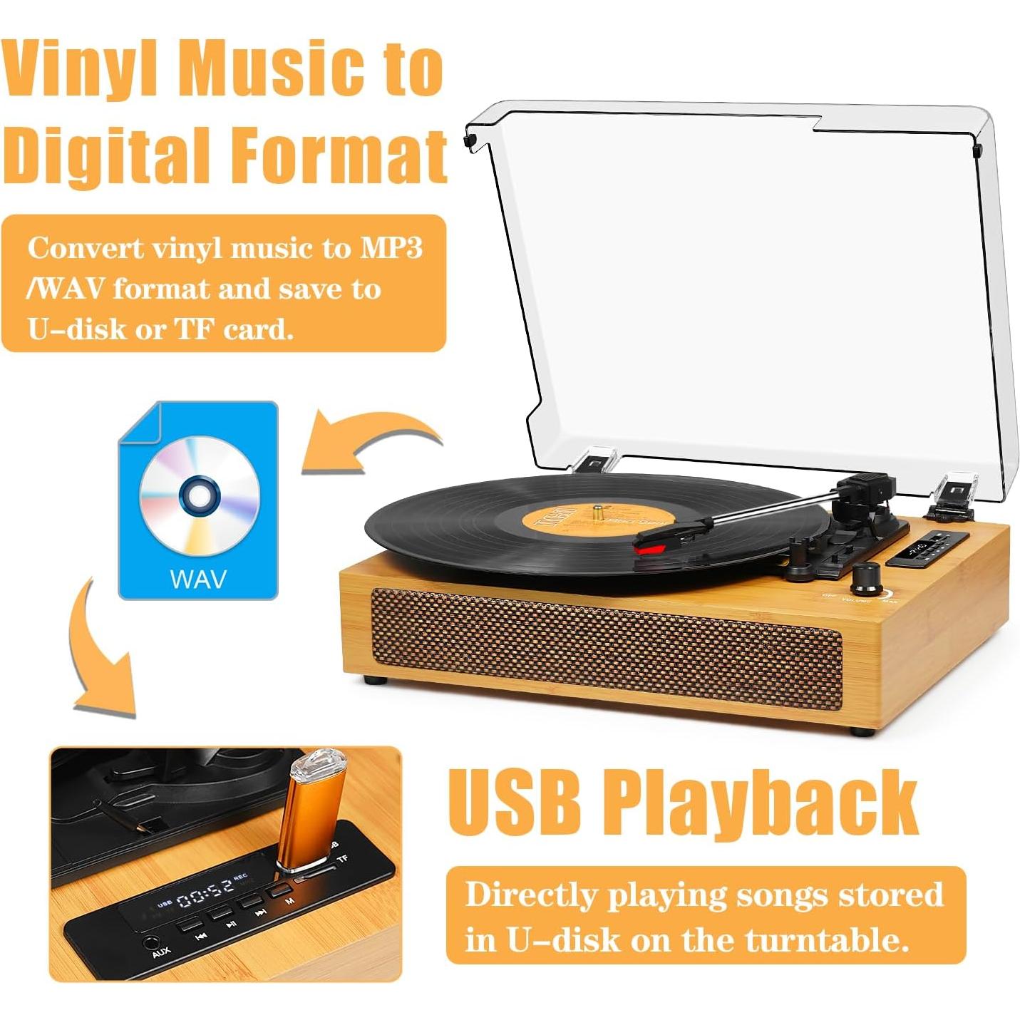 Reproductor de Vinilo Vintage Bluetooth TANLANIN TE-2019-YL Amarillo