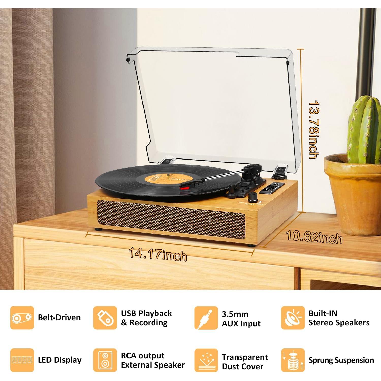 Reproductor de Vinilo Vintage Bluetooth TANLANIN TE-2019-YL Amarillo