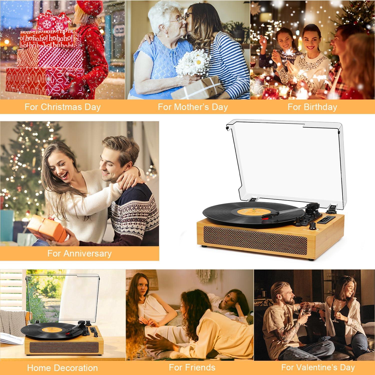 Reproductor de Vinilo Vintage Bluetooth TANLANIN TE-2019-YL Amarillo