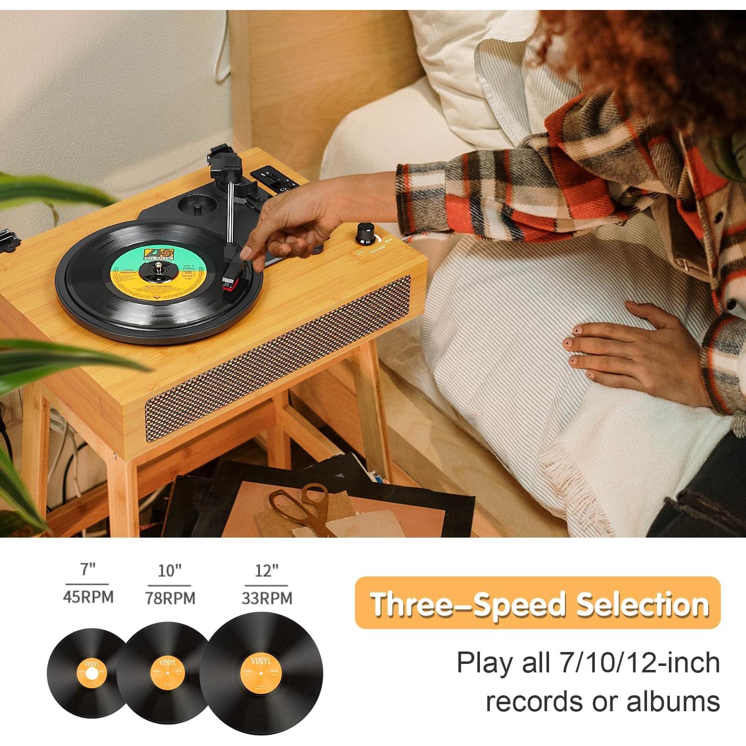 Reproductor de Vinilo Vintage Bluetooth TANLANIN TE-2019-YL Amarillo