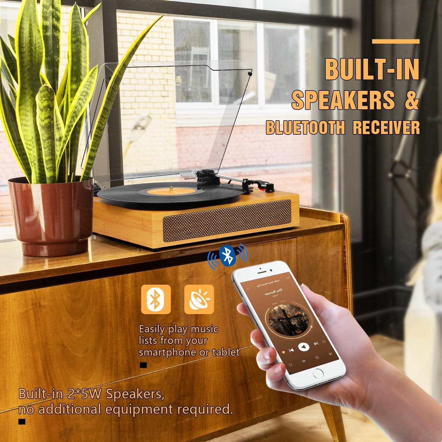 Reproductor de Vinilo Vintage Bluetooth TANLANIN TE-2019-YL Amarillo