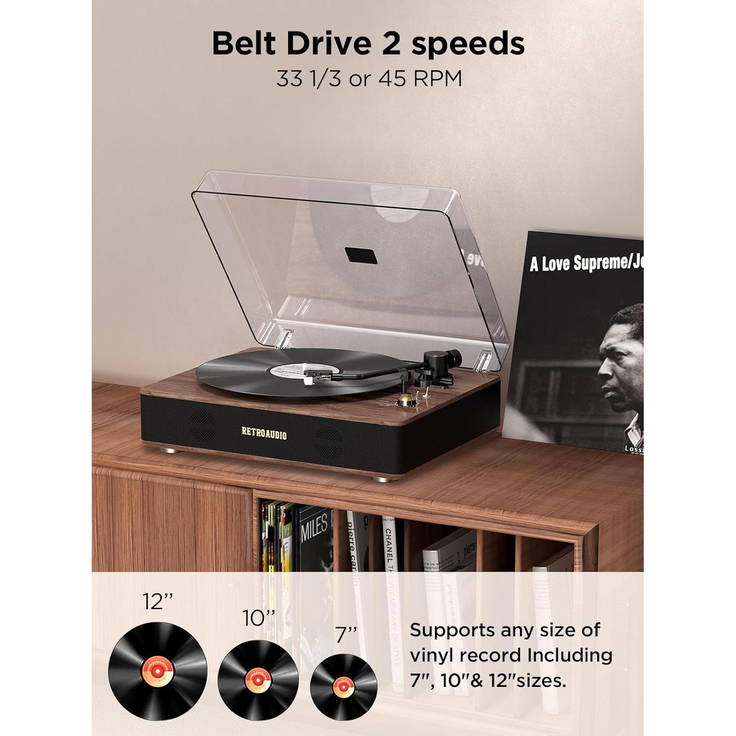 Tocadiscos de Correa RetroAudio con Bluetooth y Altavoces 5.14kg