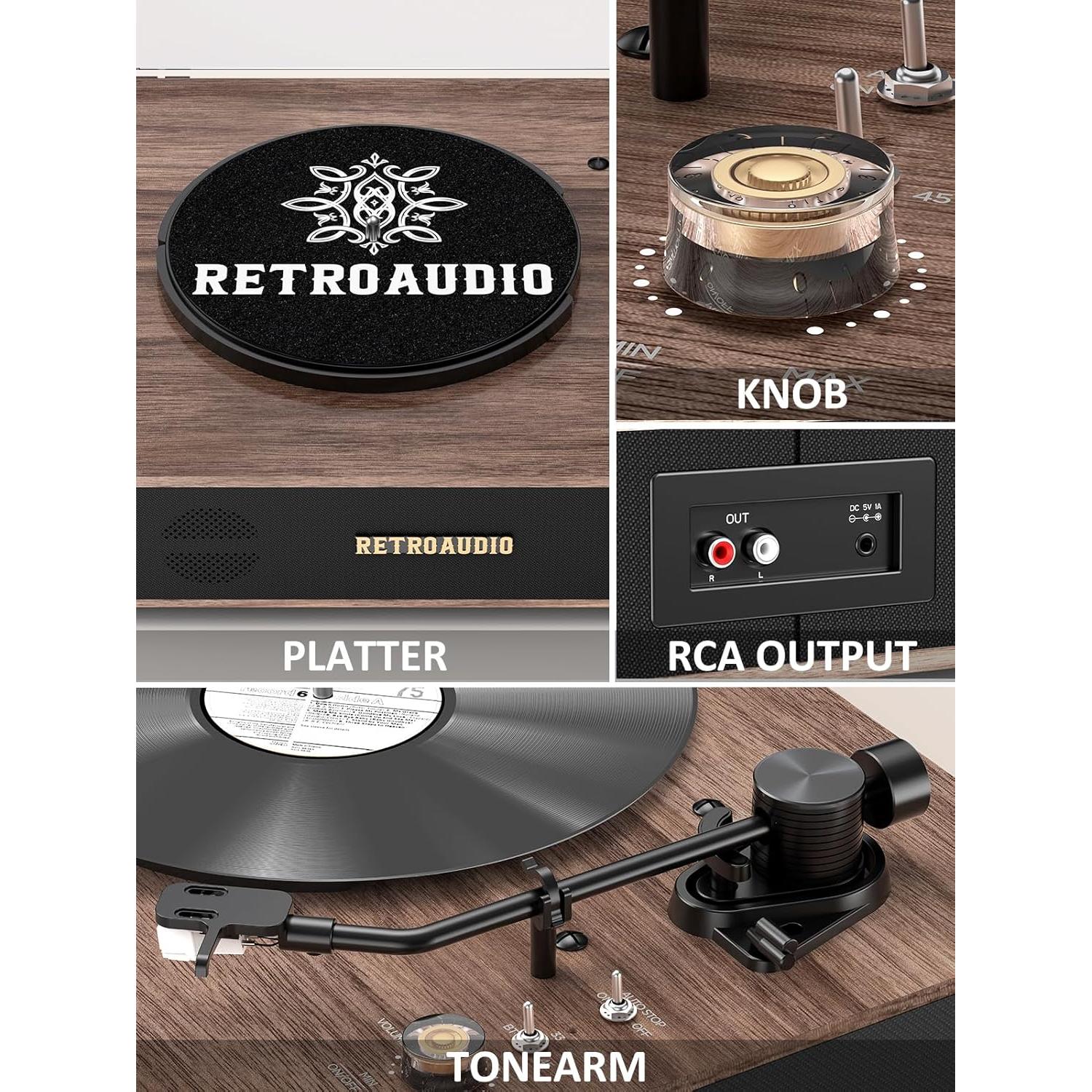 Tocadiscos de Correa RetroAudio con Bluetooth y Altavoces 5.14kg