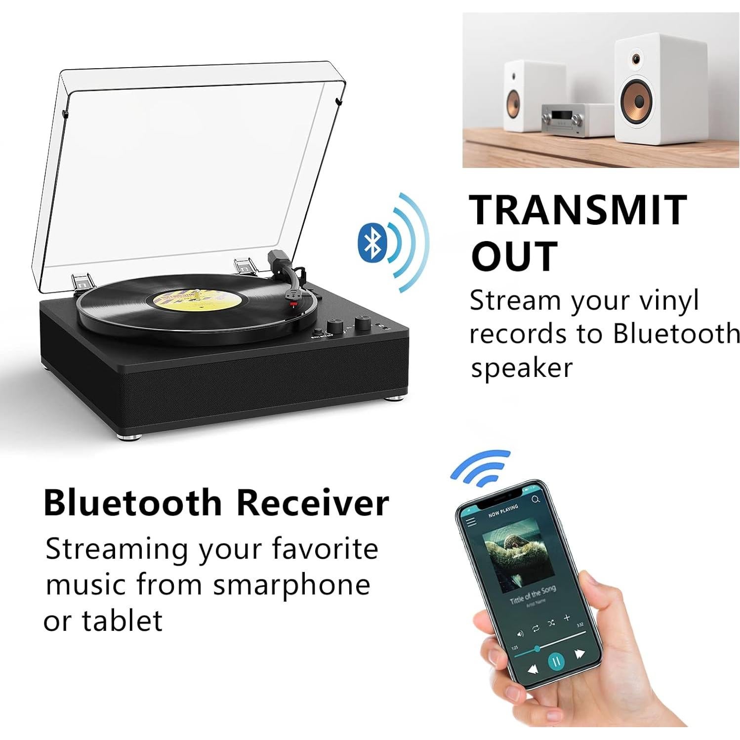 Reproductor de Vinilo Bluetooth TANLANIN TE-3008BK-TA 3 Velocidades