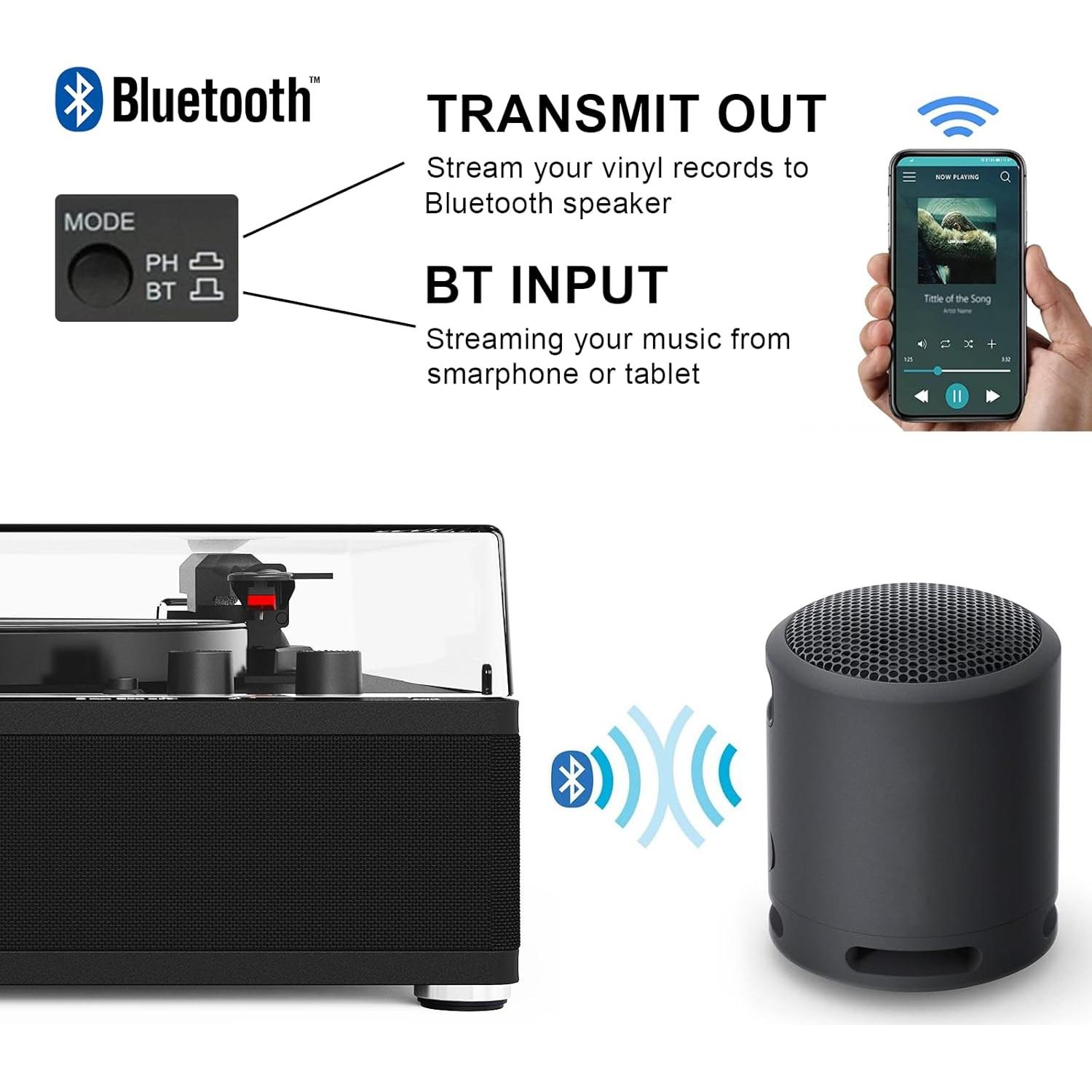 Reproductor de Vinilo Bluetooth TANLANIN TE-3008BK-TA 3 Velocidades