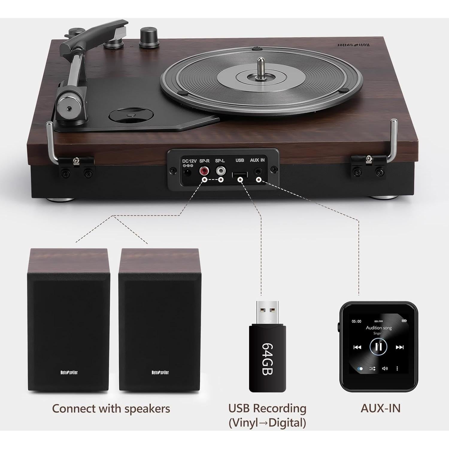 Tornamesa Retrospiler LP-603 con Bluetooth y Altavoces 15W