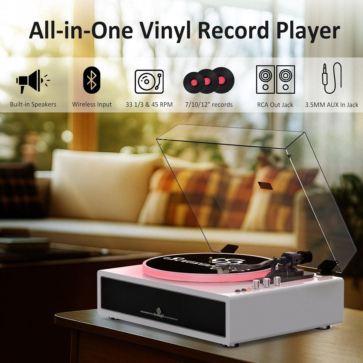 Reproductor de Vinilo Seasonlife HQ-KZ001 con Bluetooth y LED