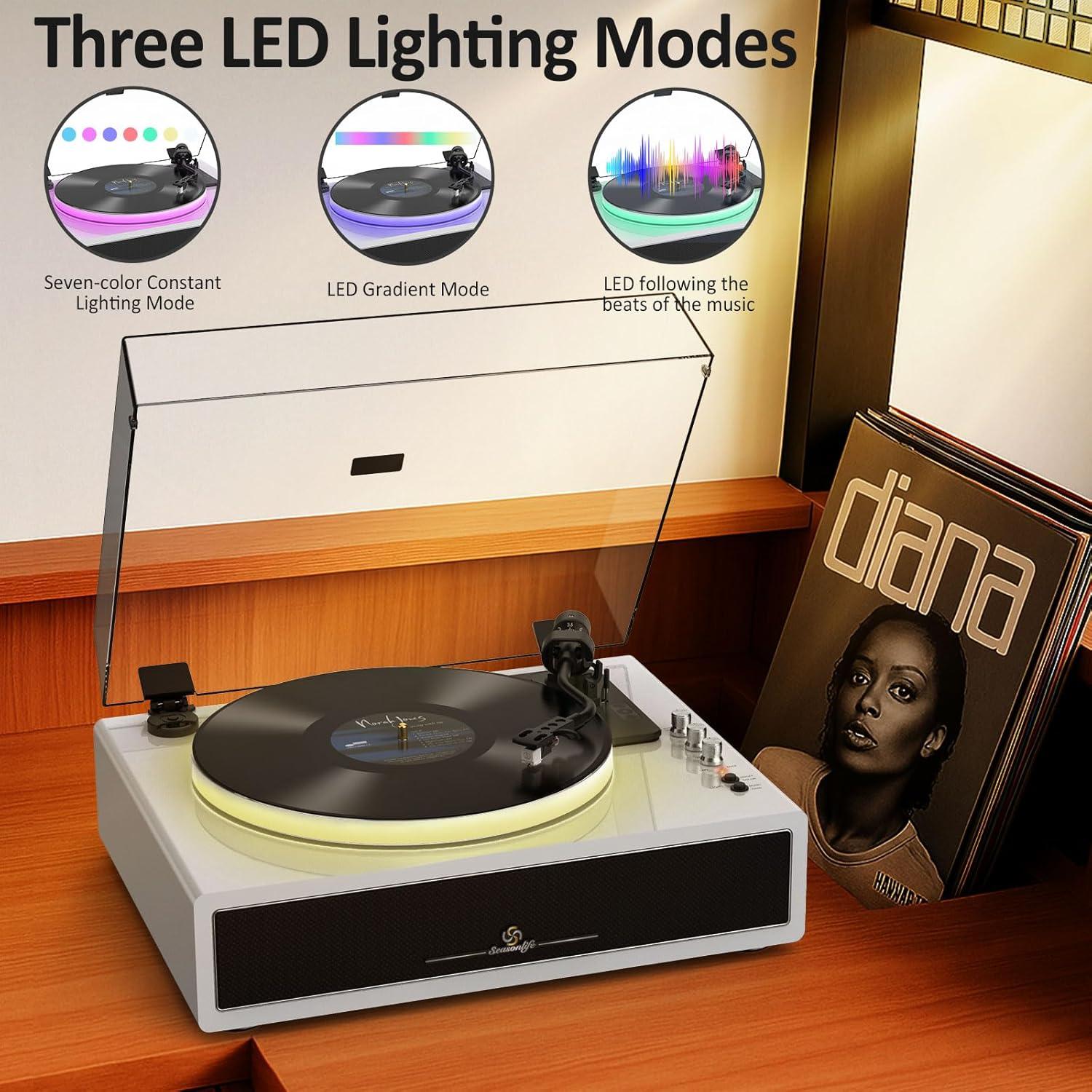 Reproductor de Vinilo Seasonlife HQ-KZ001 con Bluetooth y LED