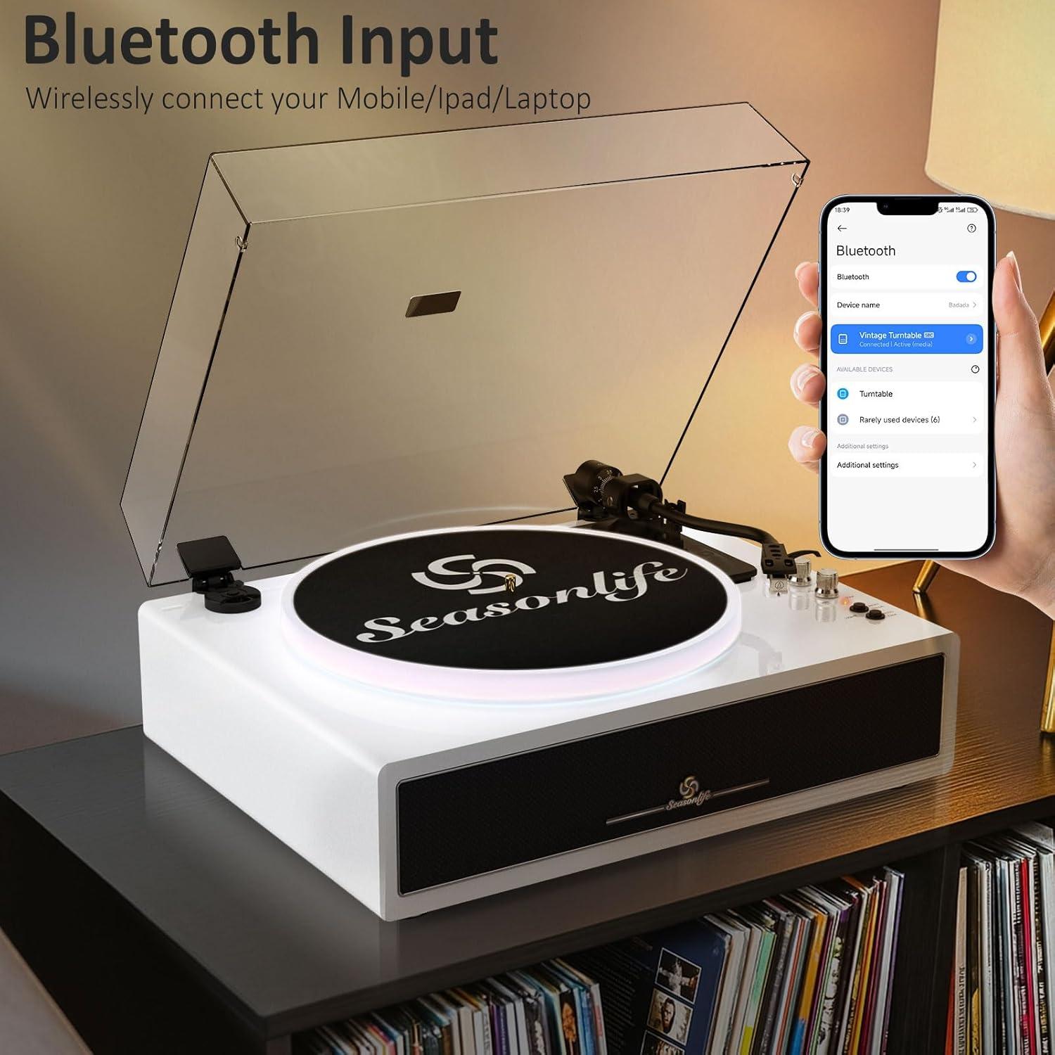 Reproductor de Vinilo Seasonlife HQ-KZ001 con Bluetooth y LED