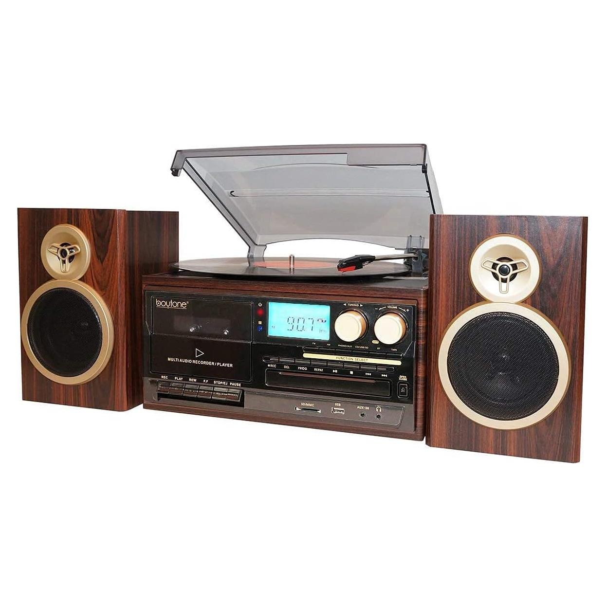 Reproductor de Vinilo Boytone BT-28SPM Bluetooth con Radio AM/FM