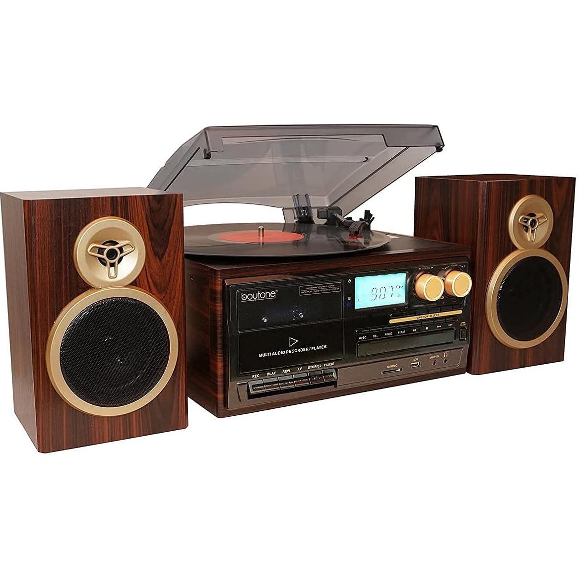 Reproductor de Vinilo Boytone BT-28SPM Bluetooth con Radio AM/FM