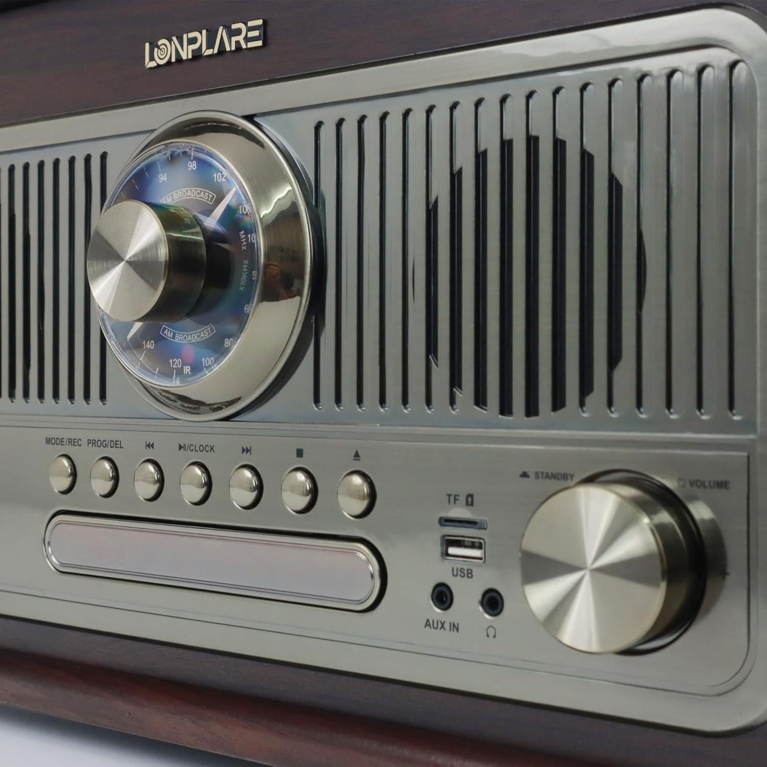 Reproductor de Vinilo Vintage Lonplare 3 Velocidades Bluetooth