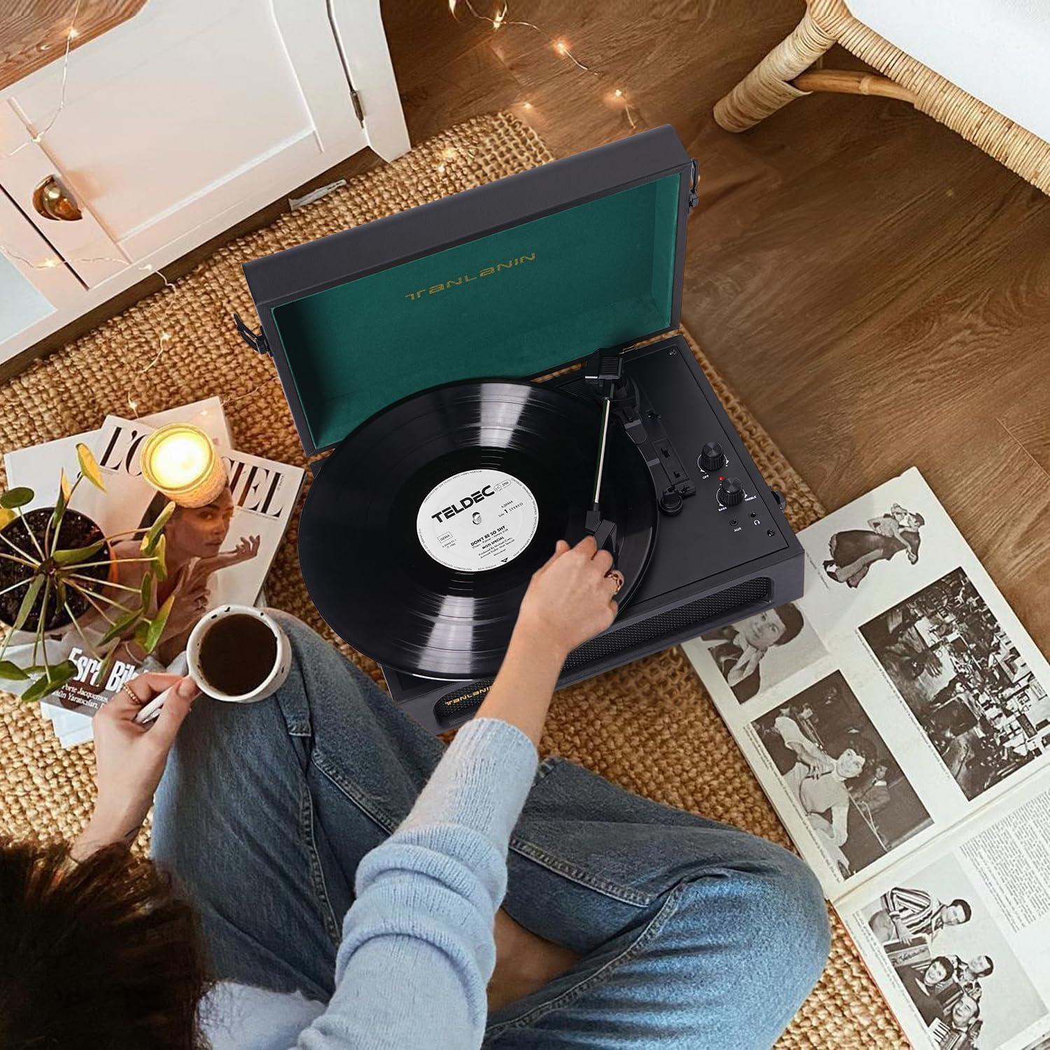 Tocadiscos Portátil TANLANIN TE-108D Bluetooth Negro Verde