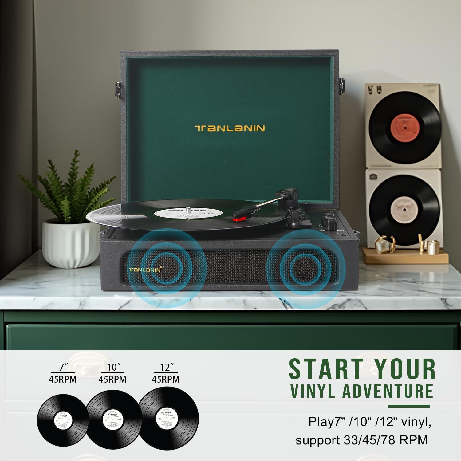 Tocadiscos Portátil TANLANIN TE-108D Bluetooth Negro Verde