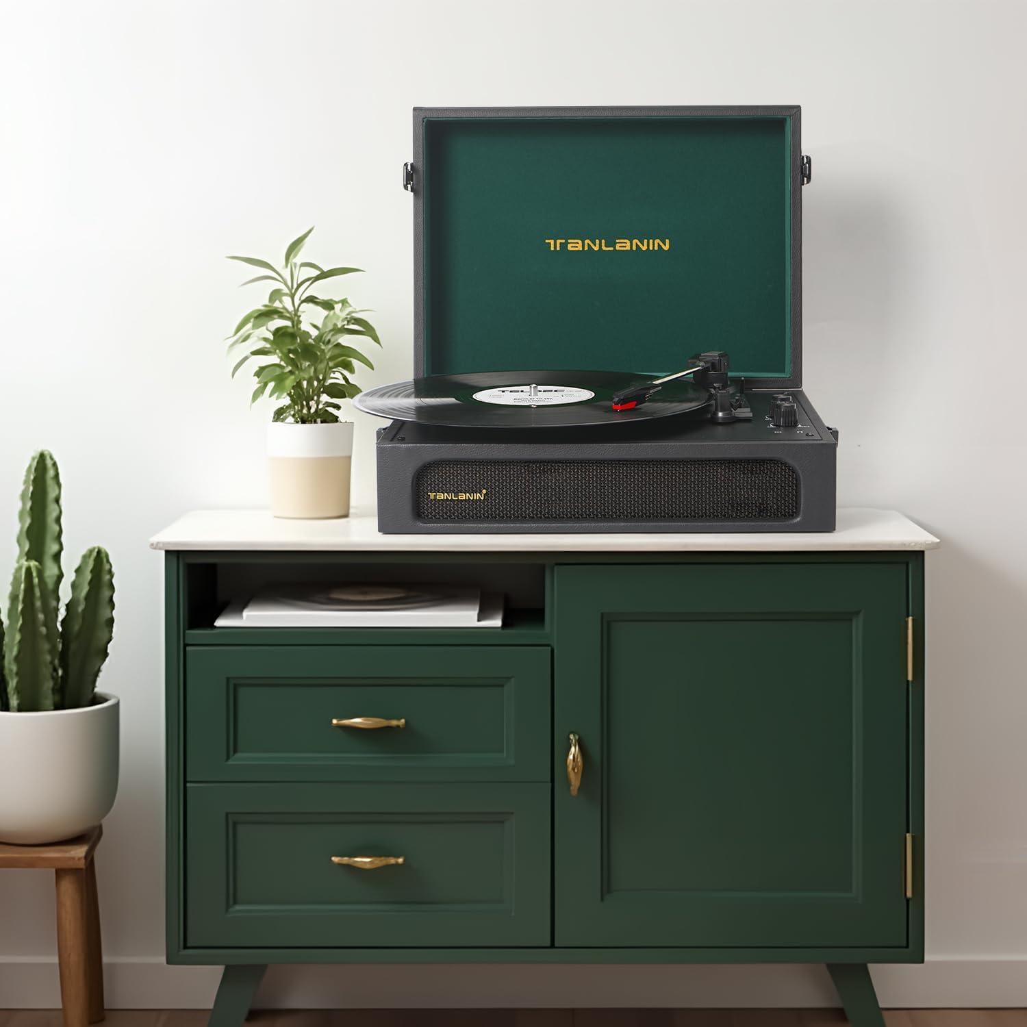 Tocadiscos Portátil TANLANIN TE-108D Bluetooth Negro Verde