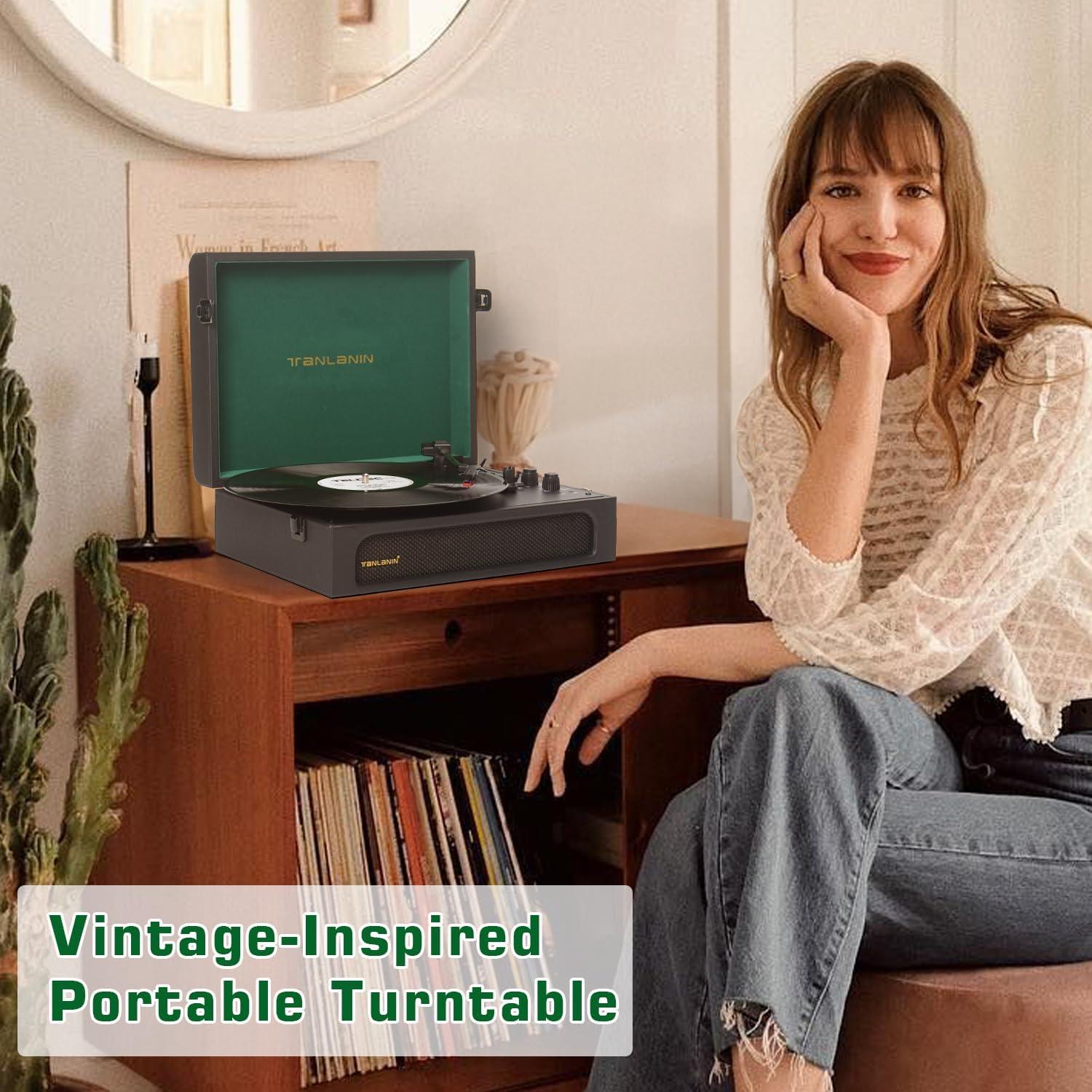 Tocadiscos Portátil TANLANIN TE-108D Bluetooth Negro Verde