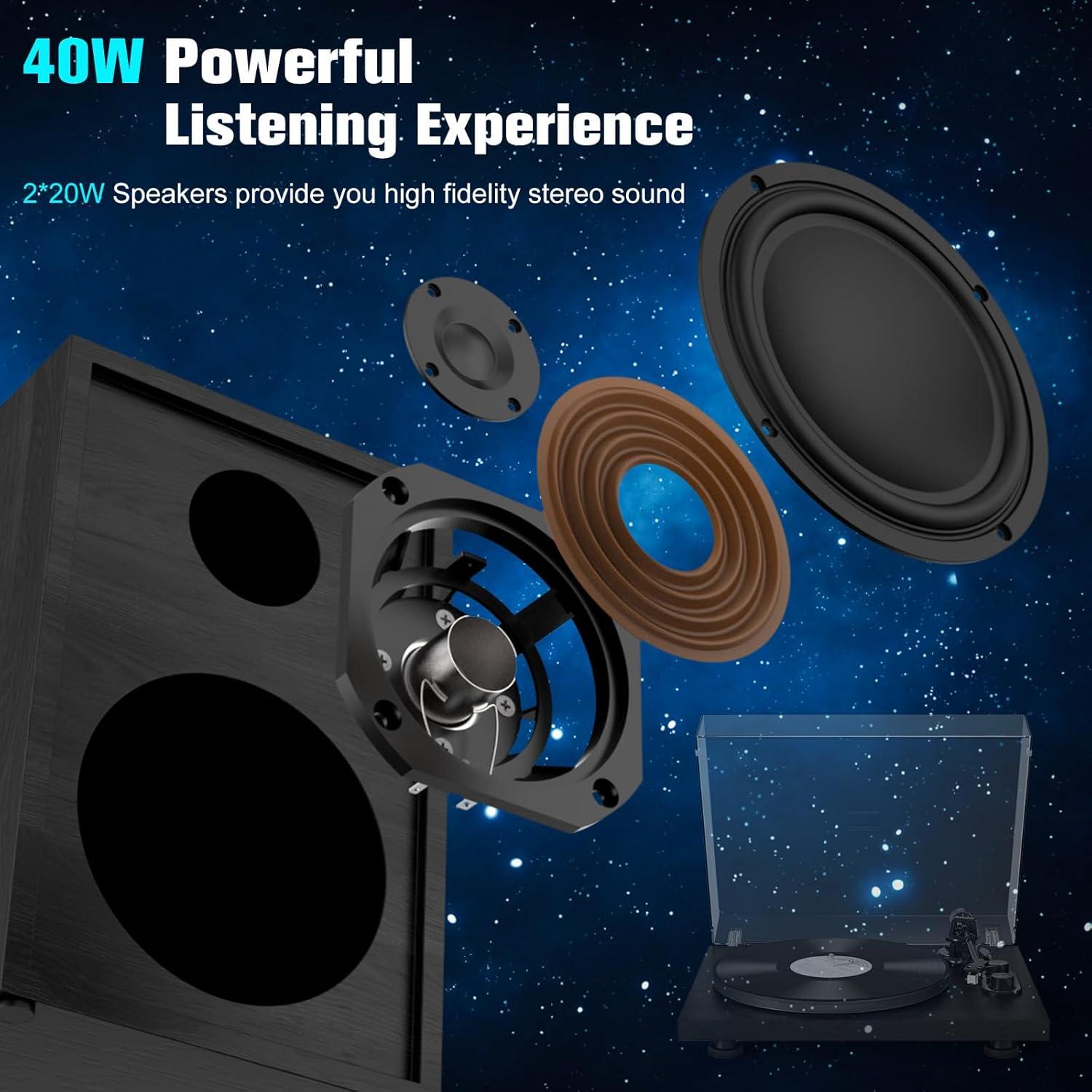 Tocadiscos Udreamer con Altavoces 40W y Bluetooth Negro