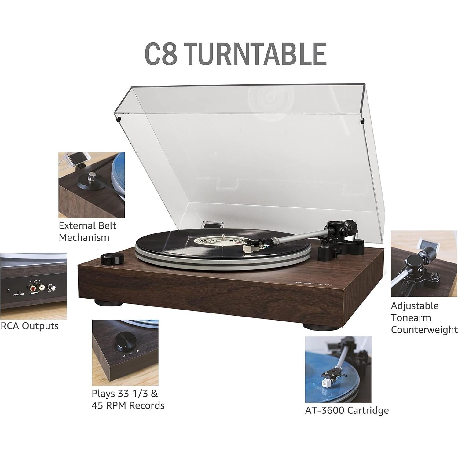 Tocadiscos Crosley C8A-WA con Pre-Amplificador y Cartucho AT3600L