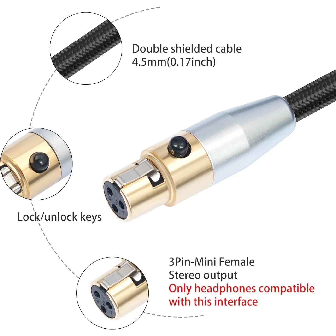 Cable de auriculares HUALEU USB C a XLR mini 3 pines 0.91m