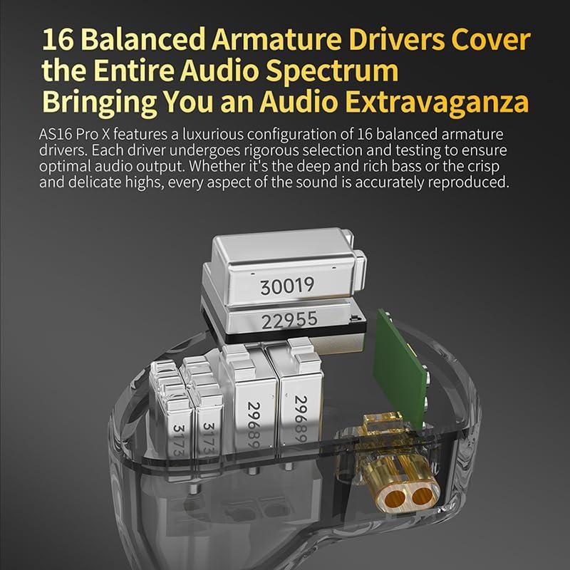 Auriculares KZ AS16 PRO X In-Ear con 16 Controladores - Negro