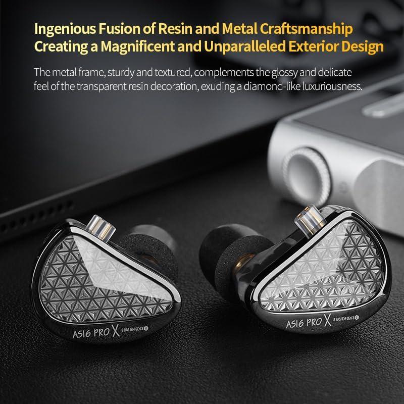 Auriculares KZ AS16 PRO X In-Ear con 16 Controladores - Negro