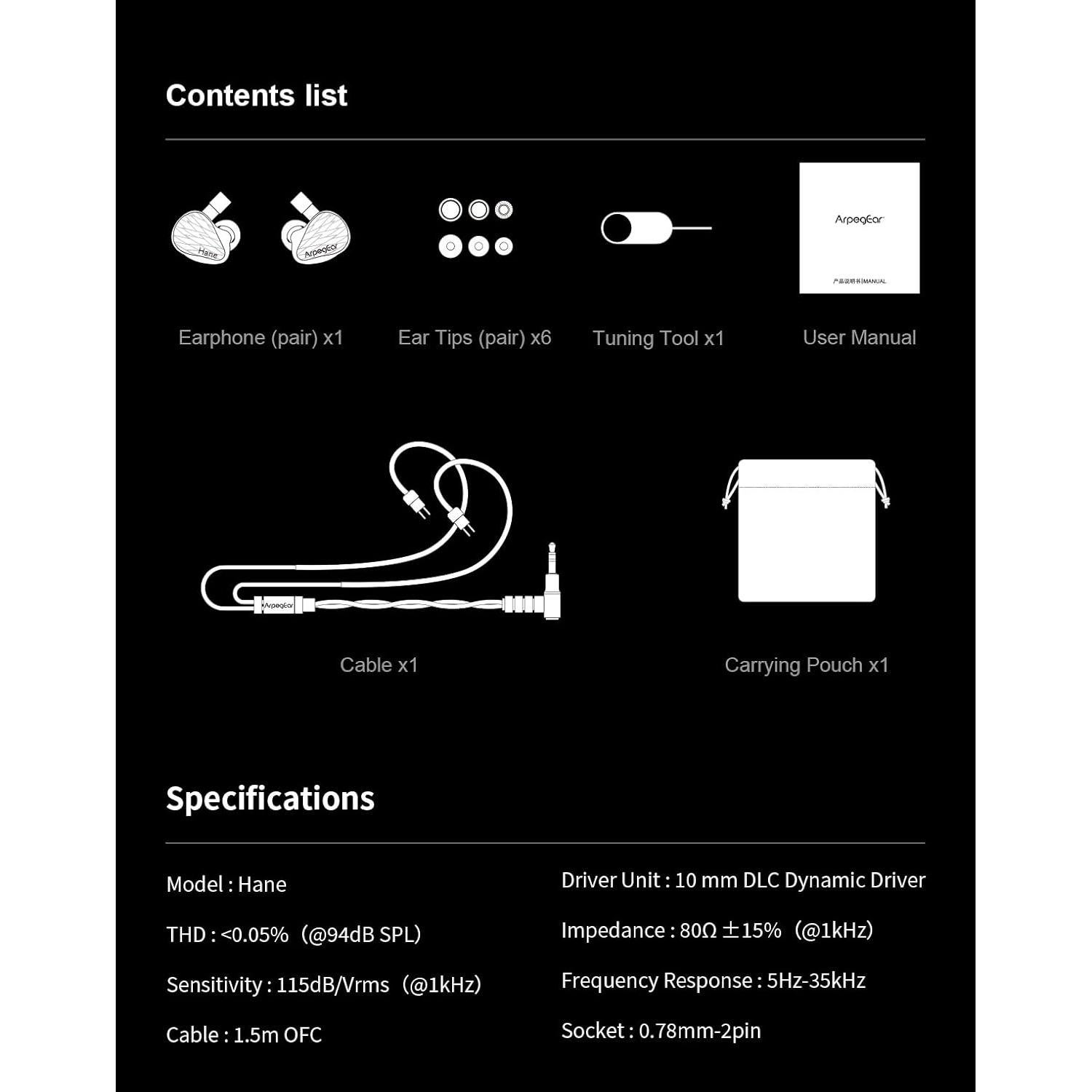 Auriculares In-Ear KGUSS Arpegear Hane 10mm Dinámico Desmontable