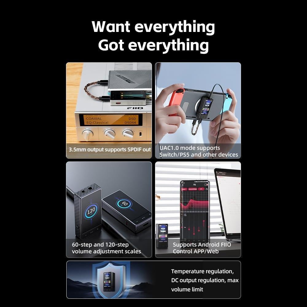 DAC Amplificador Portátil FiiO QX13 8 Canales ESS 900mW Oro Titanio