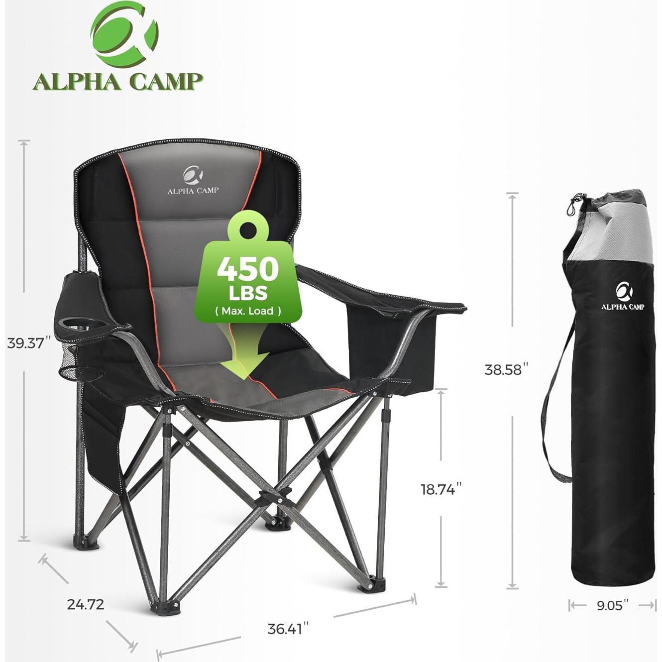 Silla de Camping Plegable ALPHA CAMP Charles 204 kg Soporte