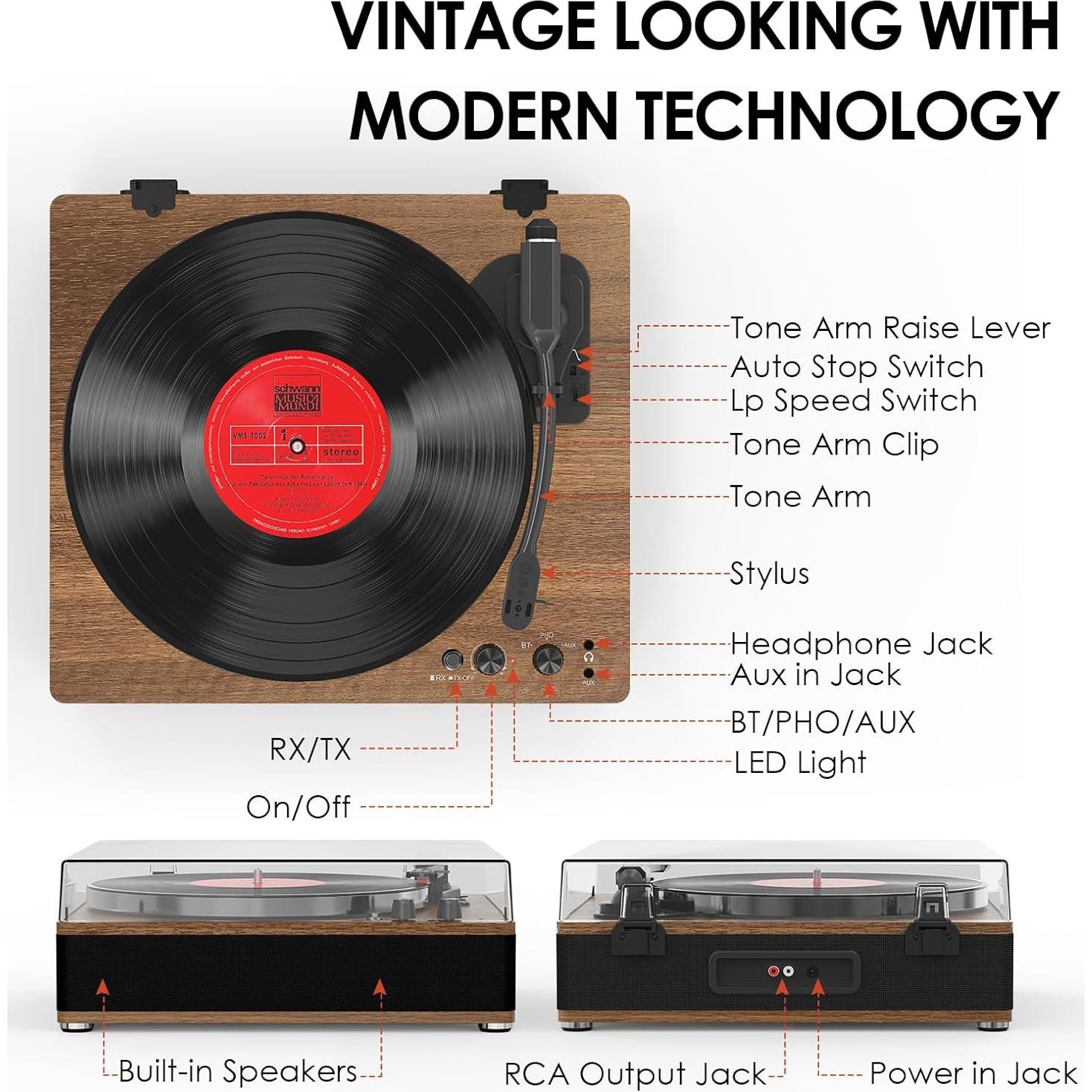 Reproductor de Discos Vinilos Bluetooth Vinylslink TE-3008TAN