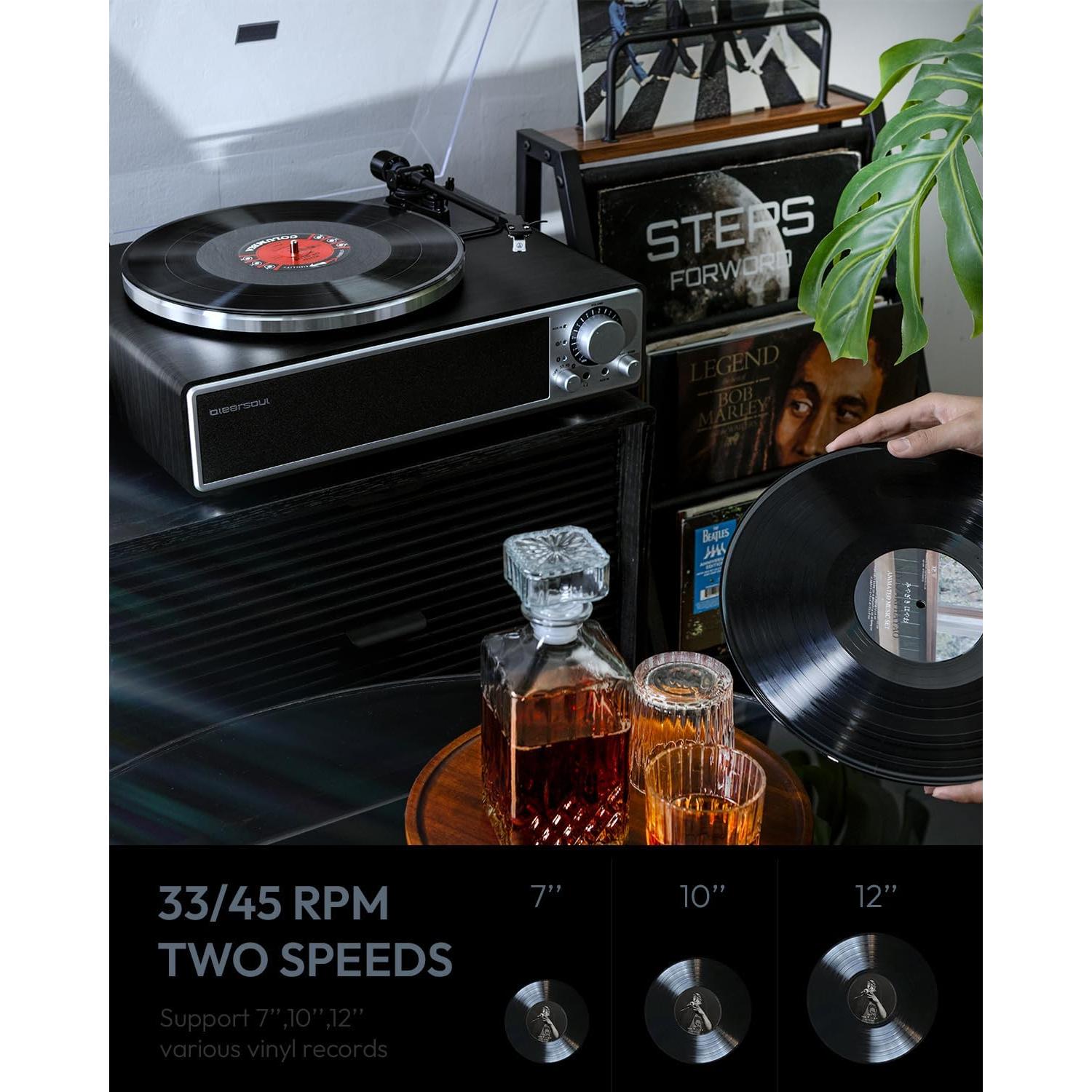 Tocadiscos HiFi ONE-Q Negro con Altavoces Integrados y Bluetooth