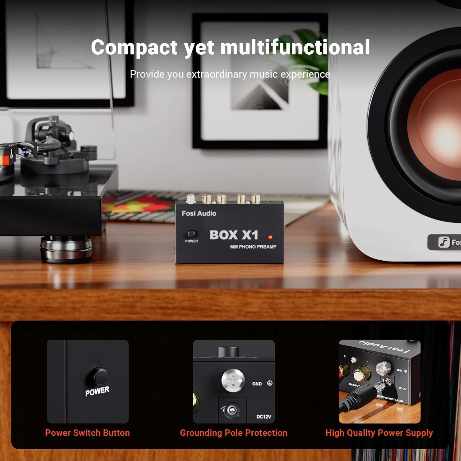 Fosi Audio BOX X1 Preamplificador de Fono MM 12V RCA y Auriculares