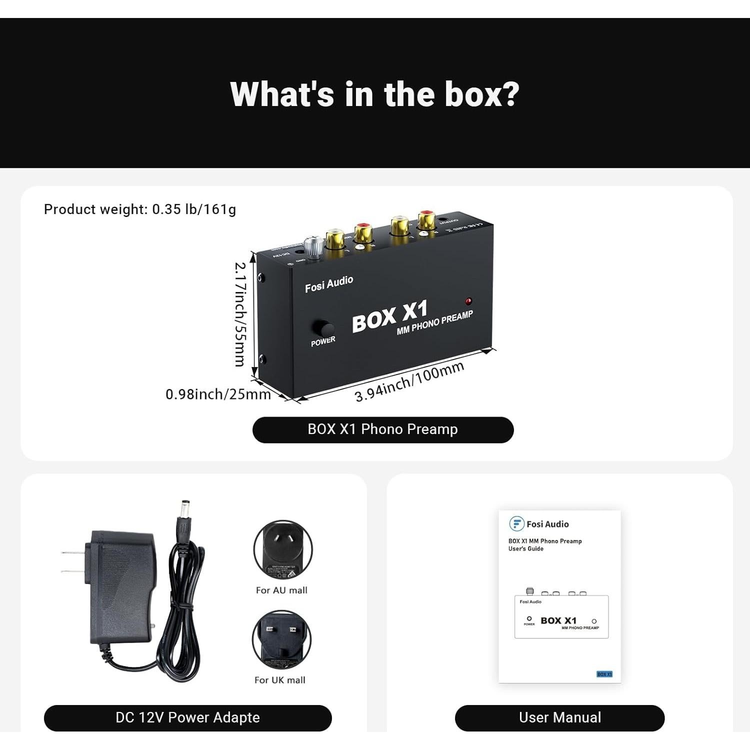 Fosi Audio BOX X1 Preamplificador de Fono MM 12V RCA y Auriculares